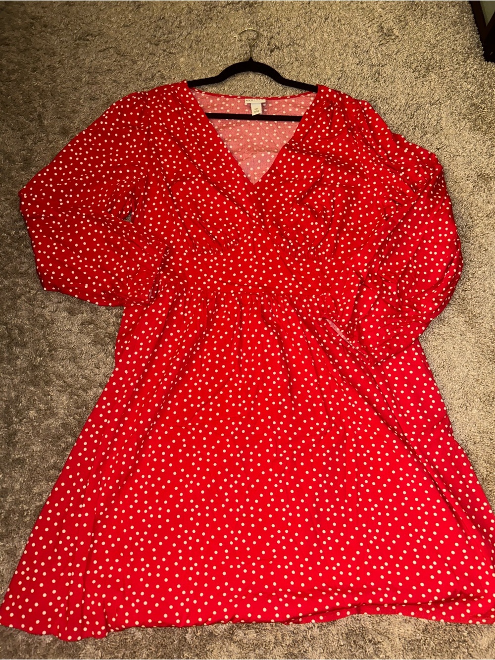 Ava & Viv Red Polka Dot Long Sleeve V-Neck Dress